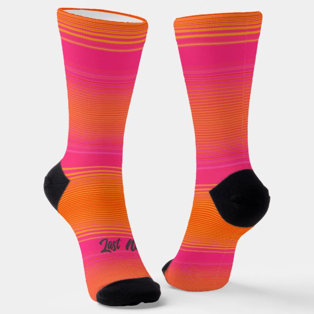 Personalised Orange and Pink Striped Pattern Socks (Angled)