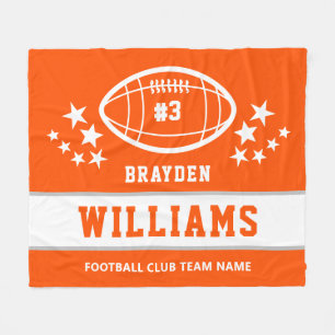 Personalised Orange and White Football Player Name Fleece Blanket