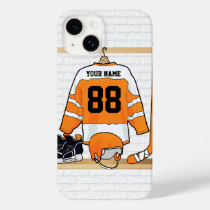 Personalised Orange and White Ice Hockey Jersey Case-Mate iPhone 14 Case