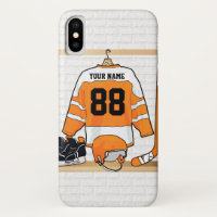Personalised Orange and White Ice Hockey Jersey