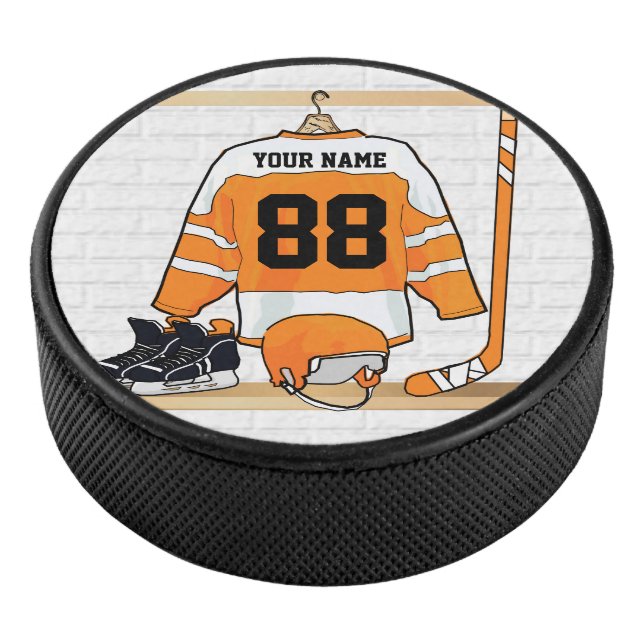 Personalised Orange and White Ice Hockey Jersey Puck (3/4)