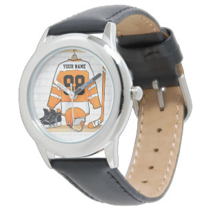 Personalised Orange and White Ice Hockey Jersey Watch