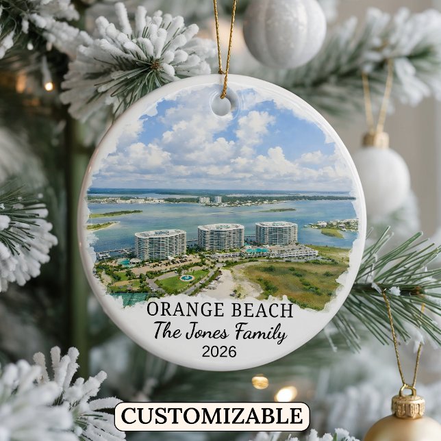 Personalised Orange Beach Ornament, Custom Alabama Ceramic Tree Decoration (Creator Uploaded)