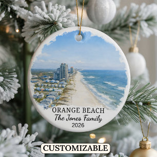 Personalised Orange Beach Ornament, Custom Alabama Ceramic Tree Decoration