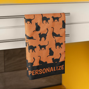 Personalised Orange Black Cat Tea Towel