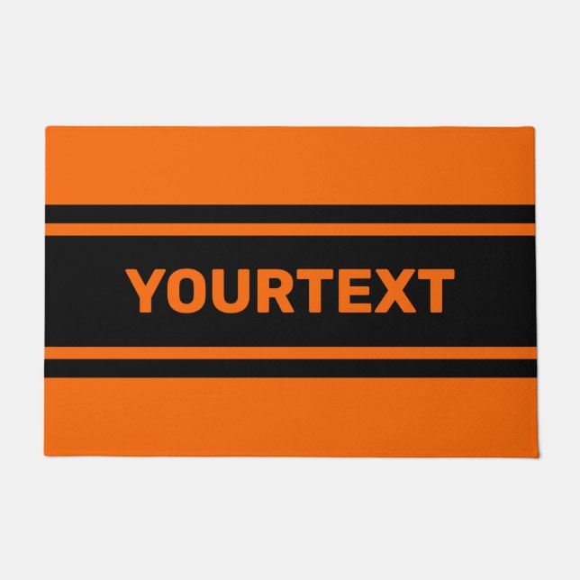 Personalised Orange Black Racing Stripes Doormat (Front)