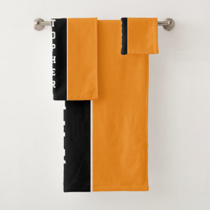 Personalised Orange Black Stripe Bath Towel Set