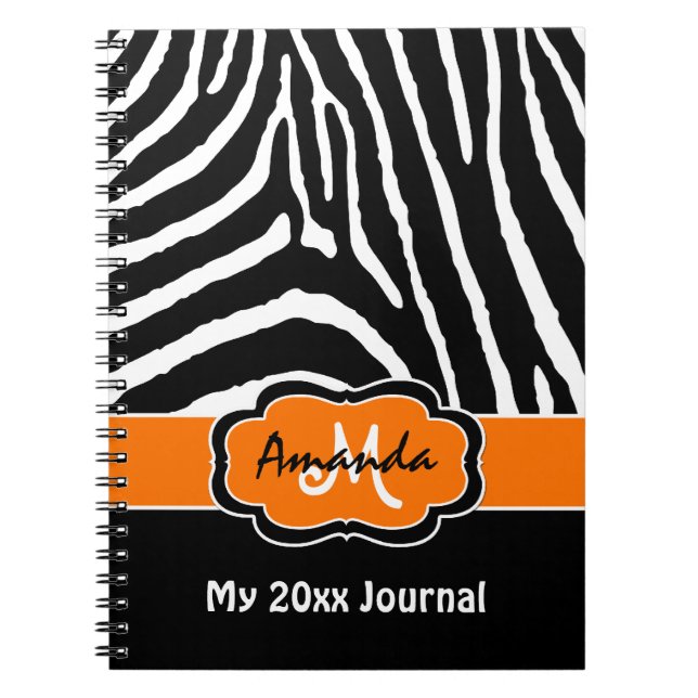 Personalised Orange Black White Zebra Journal (Front)