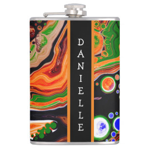 Personalised Orange, Blue, Green, Black Fluid Art Hip Flask