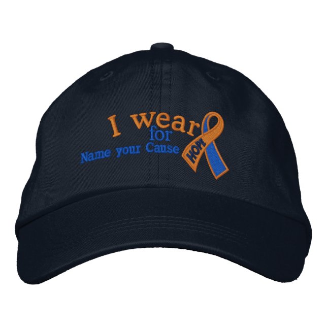 Personalised Orange Blue Hope Ribbon Your Text Embroidered Hat (Front)