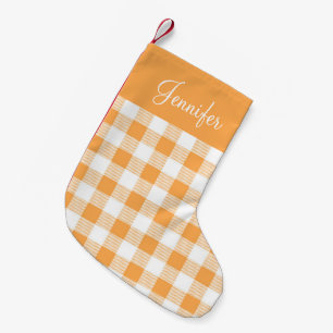 Personalised Orange Checks Pattern Small Christmas Stocking