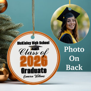 Personalised Orange Class of 2026 Graduation Photo Ceramic Tree Decoration