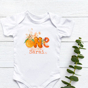 Personalised Orange First Birthday Outfit Baby Bodysuit