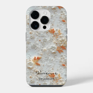Personalised Orange Floral Embroidered with Quote iPhone 14 Pro Case