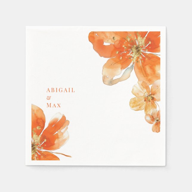 Personalised Orange Floral Wedding Cocktail Napkin (Front)