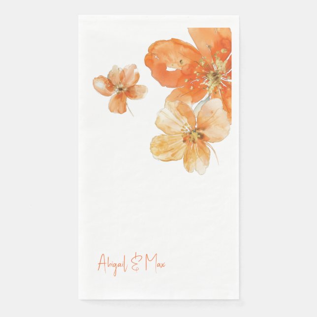 Personalised Orange Floral Wedding  Napkin (Front)
