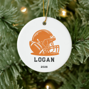Personalised Orange Football Helmet Ornament