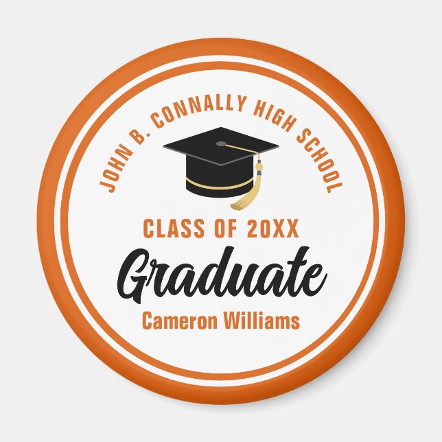 Personalised Orange Graduate Commemorative Magnet (Front)