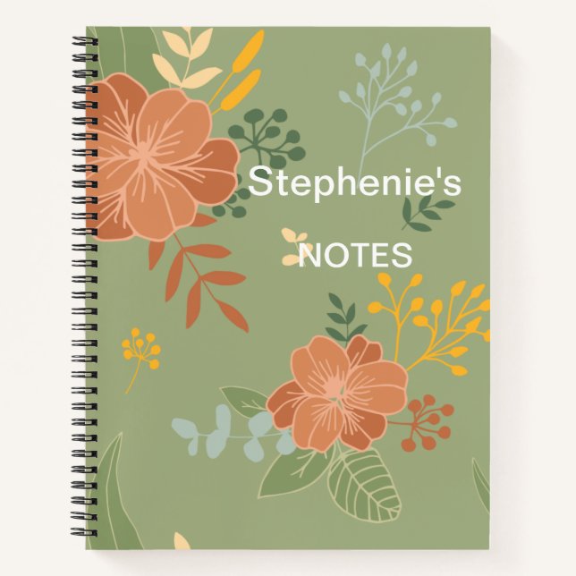 Personalised Orange Green Yellow Florals Notebook (Front)