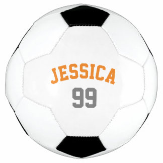 Personalised Orange Grey Name Number Minimalist Soccer Ball