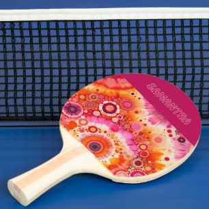 Personalised Orange Hot Pink Tiedye Art Pattern Ping Pong Paddle
