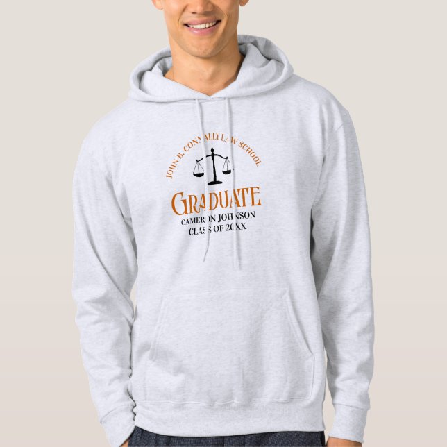 Personalised Orange Law School Graduation Hoodie (Front)