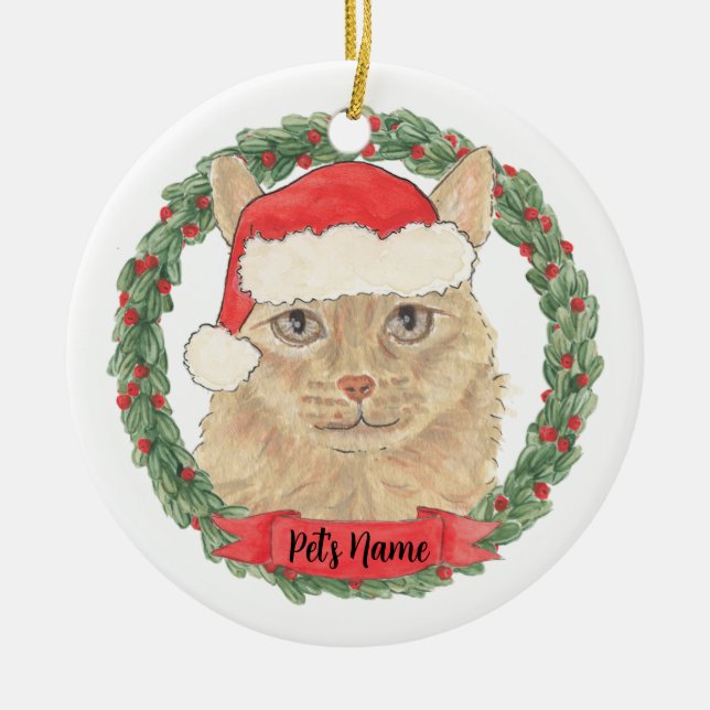 Personalised Orange Maine Coon Cat Christmas Ceramic Tree Decoration (Front)