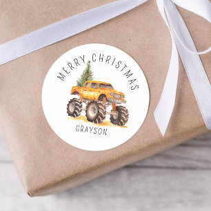 Personalised Orange Monster Truck Christmas Gift Classic Round Sticker