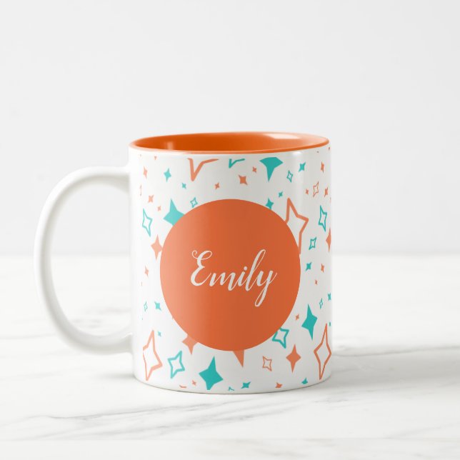 Personalised Orange Mug with Stars (Left)