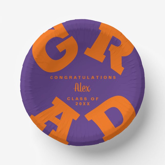 Personalised Orange on Purple Graduation Paper Plate (Front)