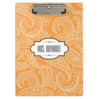 Personalised Orange Paisley Clipboard