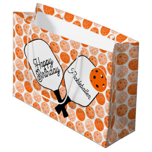 Personalised Orange Pickleballs and Paddles Party Large Gift Bag