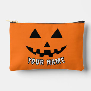 Personalised Orange Pumpkin Halloween Your Name Accessory Pouch
