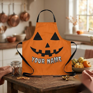 Personalised Orange Pumpkin Halloween Your Name Apron
