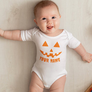 Personalised Orange Pumpkin Halloween Your Name Baby Bodysuit
