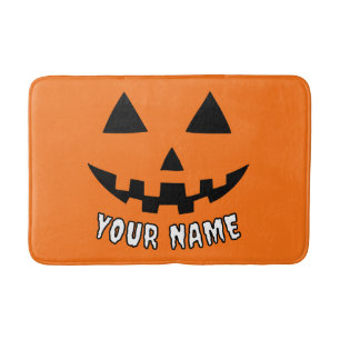 Personalised Orange Pumpkin Halloween Your Name Bath Mat