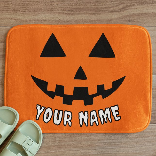 Personalised Orange Pumpkin Halloween Your Name Bath Mat (Creator Uploaded)