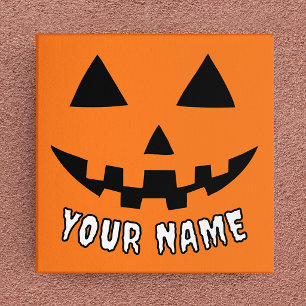 Personalised Orange Pumpkin Halloween Your Name Canvas Print