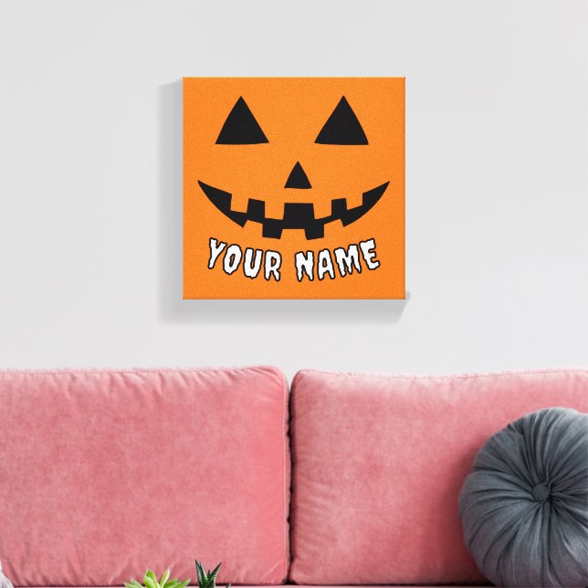 Personalised Orange Pumpkin Halloween Your Name Canvas Print (Insitu(LivingRoom))