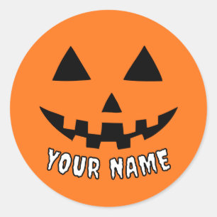Personalised Orange Pumpkin Halloween Your Name Classic Round Sticker