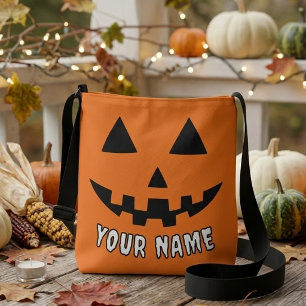 Personalised Orange Pumpkin Halloween Your Name Crossbody Bag