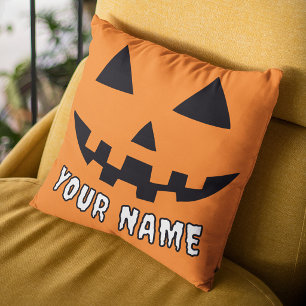 Personalised Orange Pumpkin Halloween Your Name Cushion