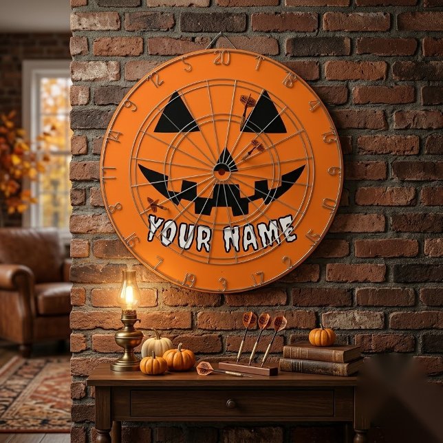 Personalised Orange Pumpkin Halloween Your Name Dartboard (Creator Uploaded)