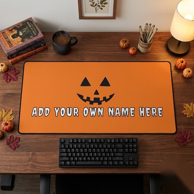 Personalised Orange Pumpkin Halloween Your Name Desk Mat (Creator Uploaded)
