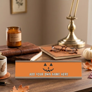 Personalised Orange Pumpkin Halloween Your Name Desk Name Plate