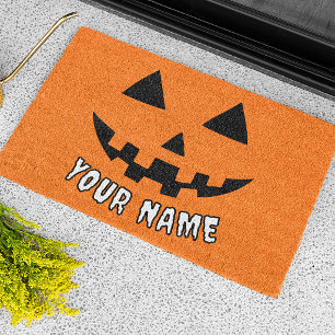 Personalised Orange Pumpkin Halloween Your Name Doormat
