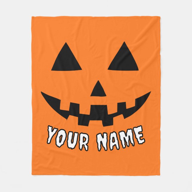 Personalised Orange Pumpkin Halloween Your Name Fleece Blanket (Front)