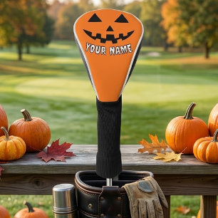Personalised Orange Pumpkin Halloween Your Name Golf Head Cover