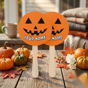 Personalised Orange Pumpkin Halloween Your Name Hand Fan