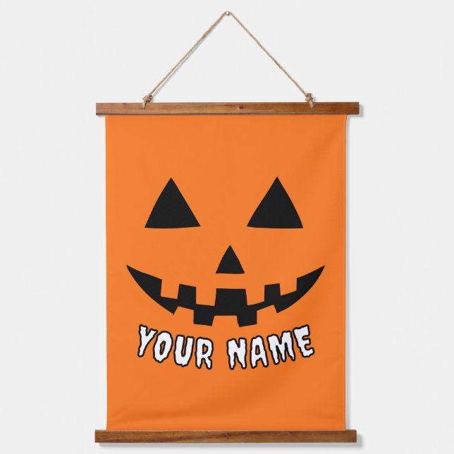 Personalised Orange Pumpkin Halloween Your Name Hanging Tapestry (Front)